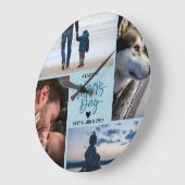 Happy Father's Dayフォトコラージュ名前をカスタムする ラージ壁時計 (傾斜)