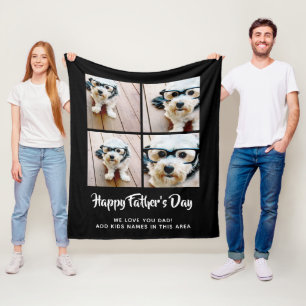 Happy Father's Dayフォトコラージュforパパ – 黒 フリースブランケット