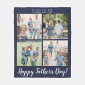 Happy Father's DayフォトコラージュNavy Blue フリースブランケット (正面)
