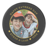 Happy Father's Dayブラック&金ゴールドキッズ写真 アイスホッケーパック (正面)