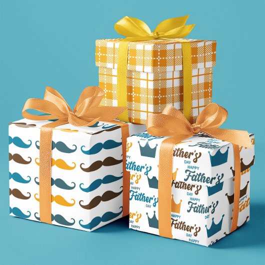 Happy Father's Day口髭と3の王冠 ラッピングペーパーシート