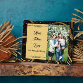 Happy Father's Day家族写真金ゴールドの葉の渦巻き フォトプラーク (側面)