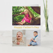 Happy Father's Day金ゴールドスクリプトフォトコラージカード 箔グリーティングカード (正面)