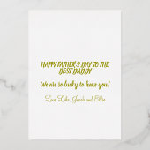 Happy Father's Day金ゴールドスクリプトフォトコラージカード 箔招待状 (裏面)