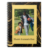 Happy Father's Day金ゴールド葉の黒い渦巻き写真 ノートブック (正面)