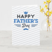 Happy Father's Day -ストライプ、王冠、口ひげ カード (黄色い花)