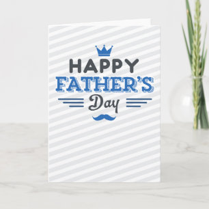 Happy Father's Day -ストライプ、王冠、口ひげ カード
