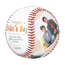 Happy Father's Day 4 Photo Collage パーソナライズされた 野球ボール