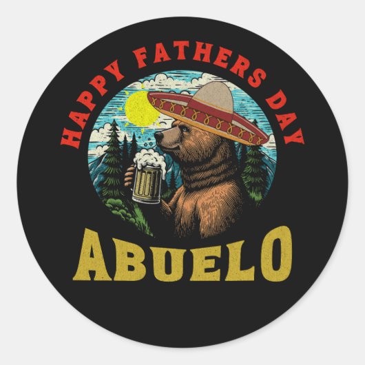 Happy Father's Day Abuelo Beer Mug Bear Sombrero ラウンドシール (正面)