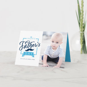 Happy Father's Day Blueタイポグラフィ写真 カード