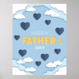 Happy Father's Day blueハートin the sky Card ポスター