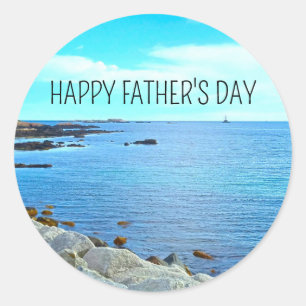 Happy Father's Day Blue海写真Azure Sky ラウンドシール