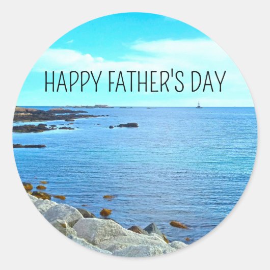 Happy Father's Day Blue海写真Azure Sky ラウンドシール (正面)