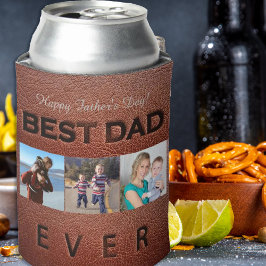 Happy Father's Day brown leather 3 photo collage 缶クーラー
