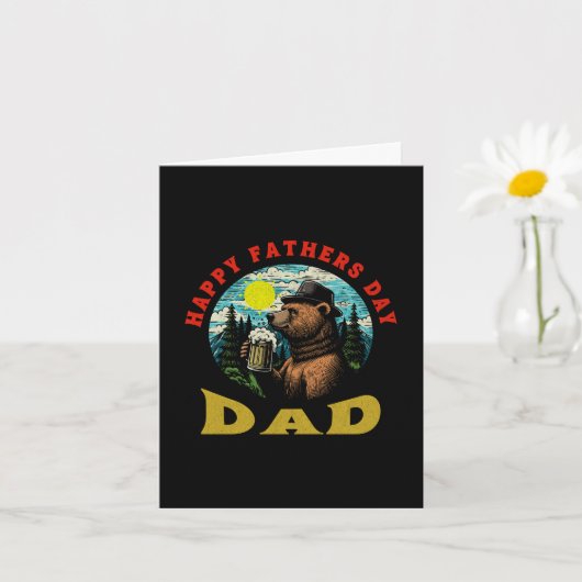 Happy Father's Day Dad Beer Mug Outdoorsman Bear  カード (小さな植物)