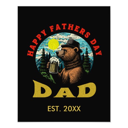 Happy Father's Day Dad Beer Mug Outdoorsman Bear フォトプリント (正面)