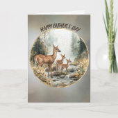 Happy Father's Day Doe and Twin Fawns In A Stream カード (正面)