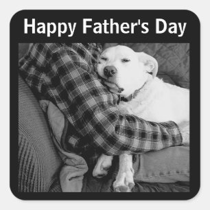 Happy Father's Day Dog Snuggling withパパ写真 スクエアシール