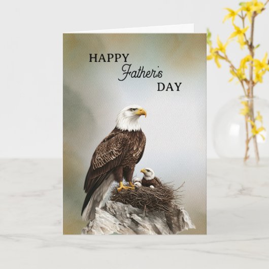 Happy Father's Day Eagle and Chick カード (黄色い花)