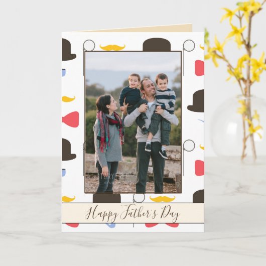 Happy Father's Day Hipster写真 カード (黄色い花)