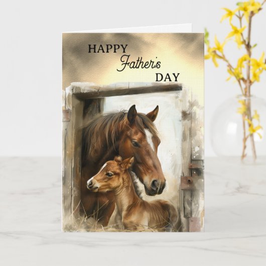 Happy Father's Day Horse and Foal カード (黄色い花)