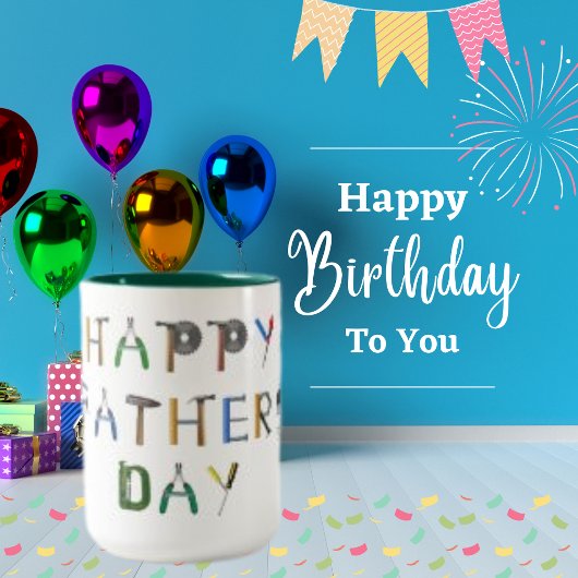 Happy Father's Day Mug with Tool Letterデザイン ツートーンマグカップ