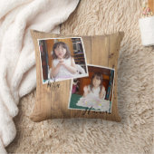 Happy Father's Day on Woodの2枚の写真素朴 クッション (ブランケット)