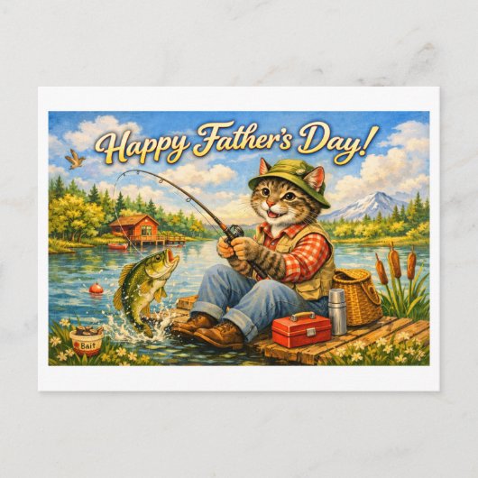 Happy Fathers Day to Your Favorite Fishing Cat Dad ポストカード (正面)