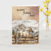 Happy Father's Day White Horse Mountains Clouds カード (黄色い花)