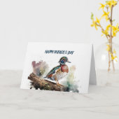 Happy Father's Wood Duck On A Log カード (黄色い花)