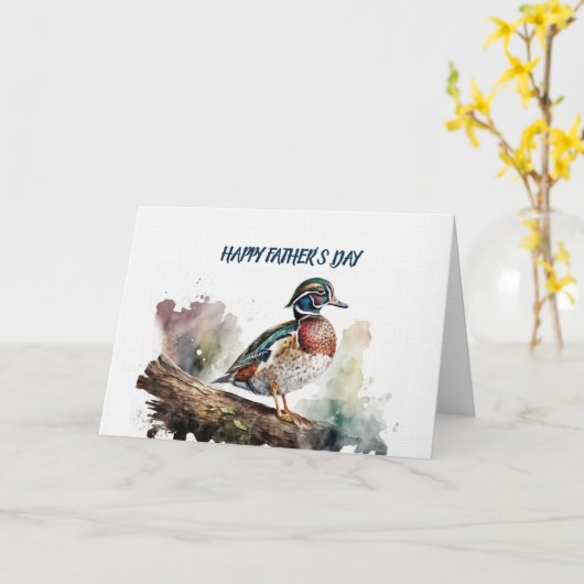 Happy Father's Wood Duck On A Log カード (黄色い花)