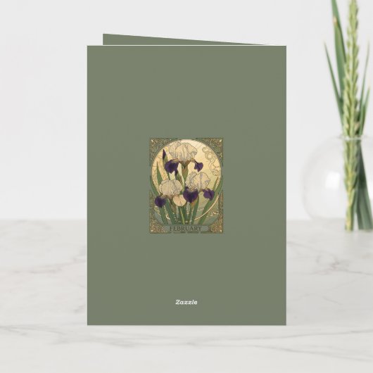 Happy February Birthday Iris Flowers カード (裏面)