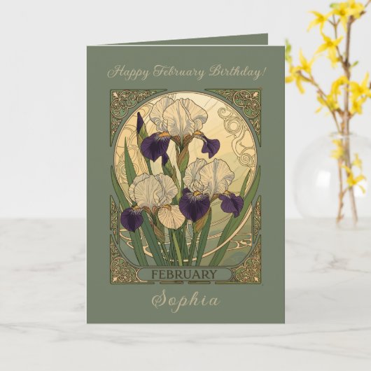 Happy February Birthday Iris Flowers カード (黄色い花)