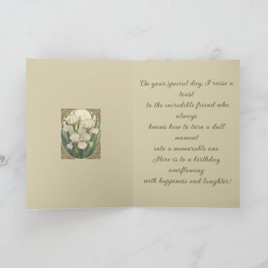 Happy February Birthday Iris Flowers Art Nouveau カード (内部)