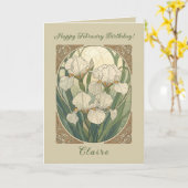 Happy February Birthday Iris Flowers Art Nouveau カード (黄色い花)