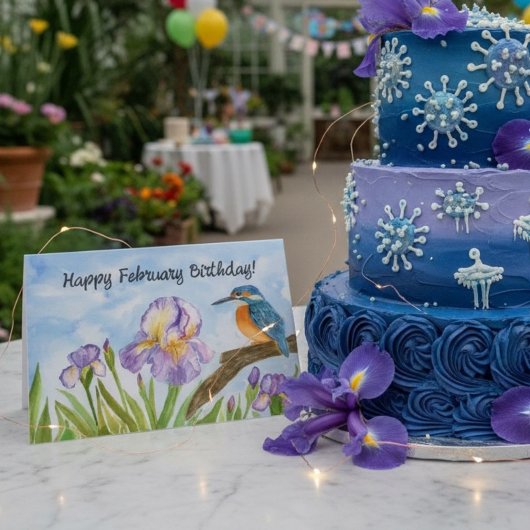 Happy February Birthday Kingfisher with Iris カード