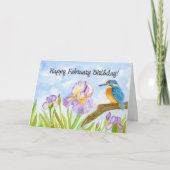 Happy February Birthday Kingfisher with Iris カード (正面)