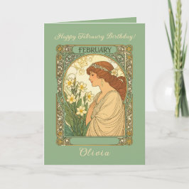 Happy February Birthday Primrose Flowers Art Nouve カード