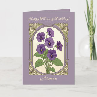 Happy February Birthday Viola Flowers カード