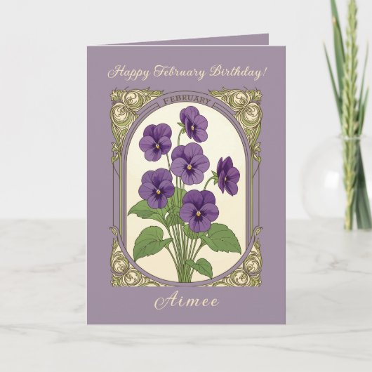 Happy February Birthday Viola Flowers カード (正面)