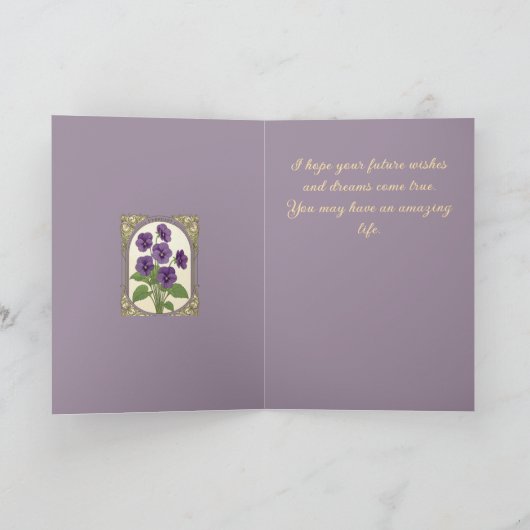 Happy February Birthday Viola Flowers カード (内部)