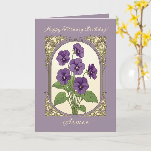 Happy February Birthday Viola Flowers カード (黄色い花)