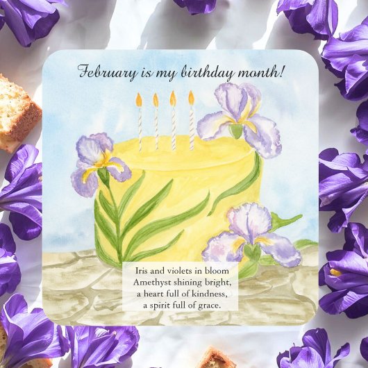  Happy February Irises Birthday Cake スクエアシール