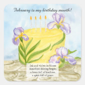  Happy February Irises Birthday Cake スクエアシール (正面)