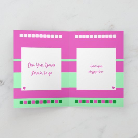 Happy First Anniversary追加フォトピンクグリーン カード (内部)