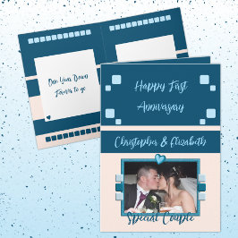 Happy First Anniversary追加フォトブルーピーチ カード