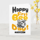 Happy First Bee Day 1st Birthday Honey Bee カード (黄色い花)
