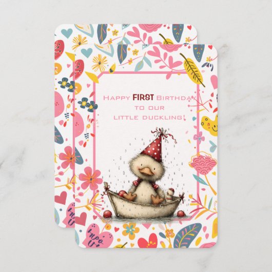 Happy First Birthday Our Little Duckling 招待状 (正面/裏面)