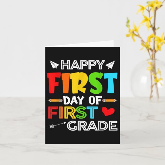 Happy First Day Of 1st Grade Funny Kids Students T カード (黄色い花)