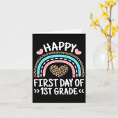Happy First Day Of 1st Grade Leopard Rainbow Teach カード (黄色い花)